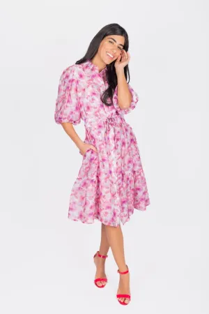 ALLIE DRESS SHORT SLEEVE 41" (PINK/PURPLE PATTERN)