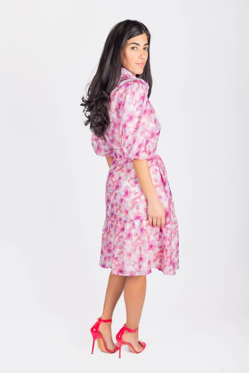 ALLIE DRESS SHORT SLEEVE 41" (PINK/PURPLE PATTERN)