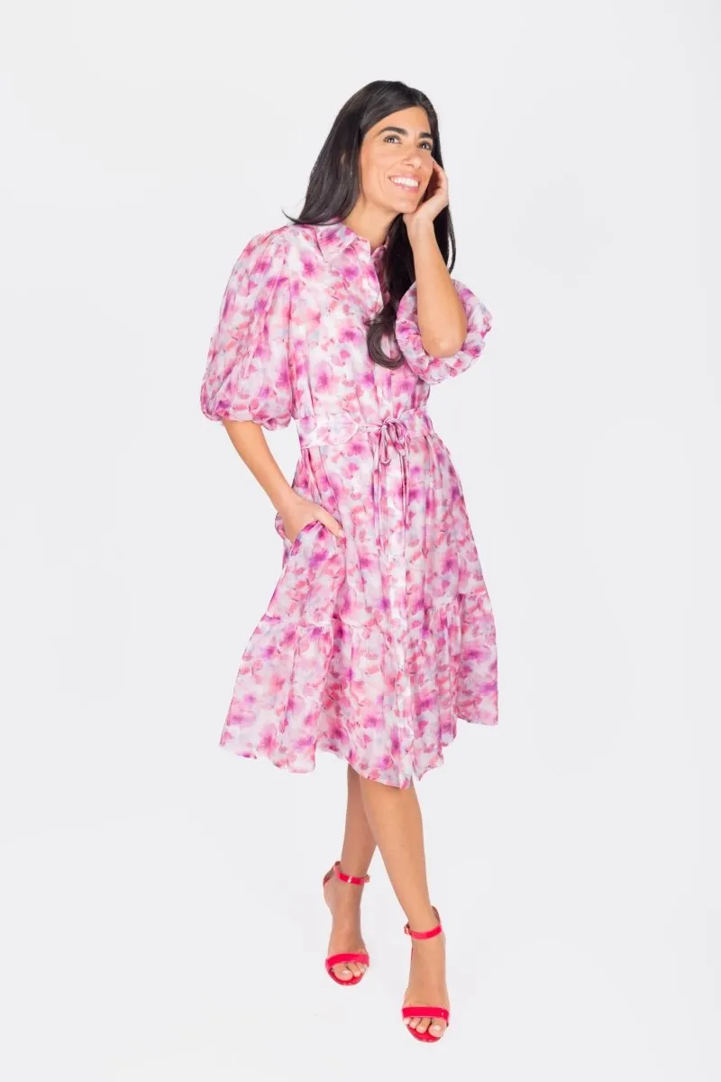 ALLIE DRESS SHORT SLEEVE 41" (PINK/PURPLE PATTERN)