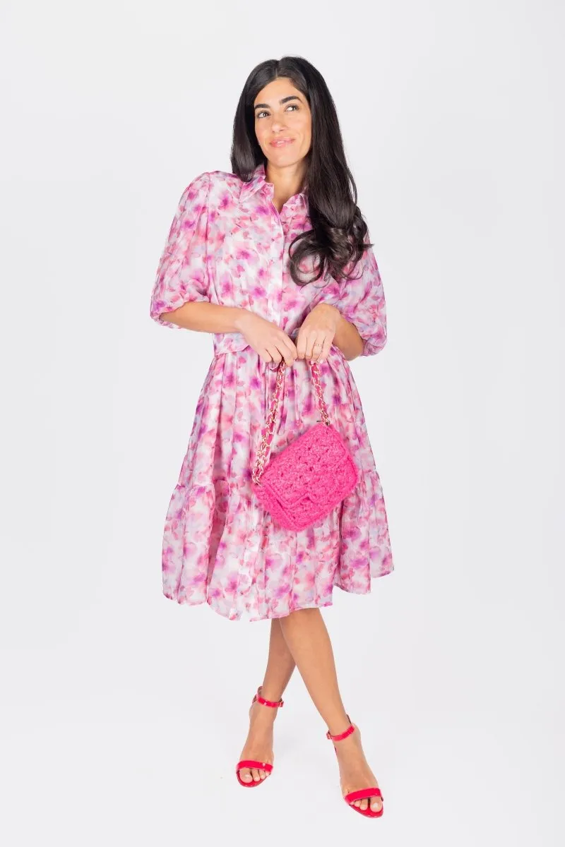 ALLIE DRESS SHORT SLEEVE 41" (PINK/PURPLE PATTERN)