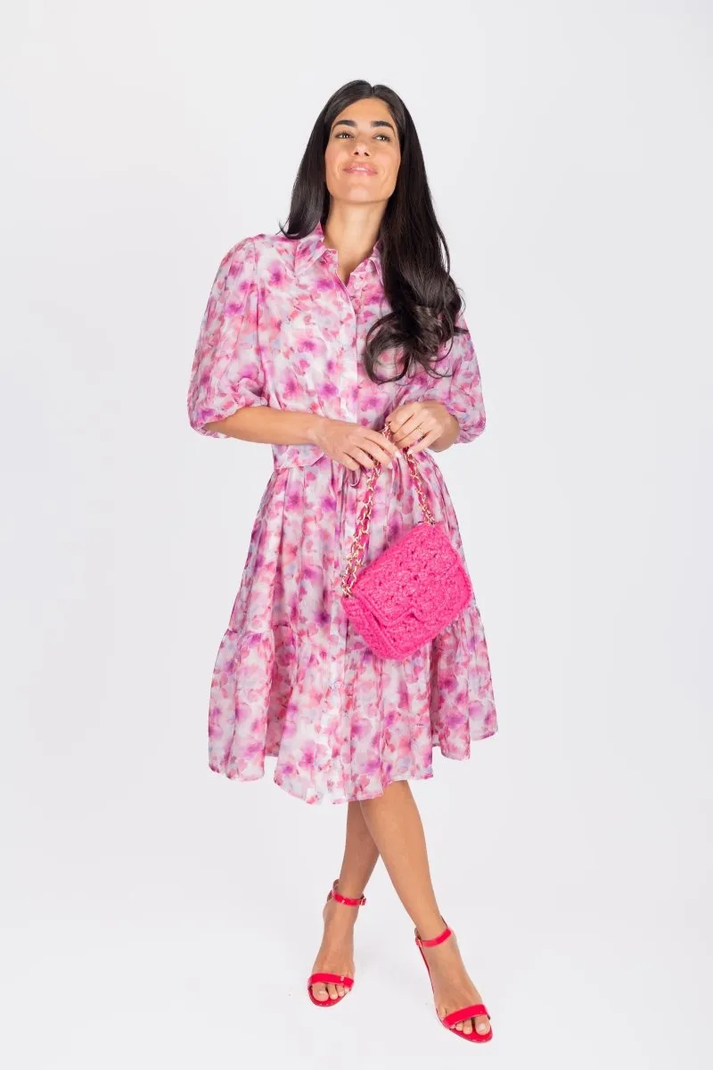 ALLIE DRESS SHORT SLEEVE 41" (PINK/PURPLE PATTERN)