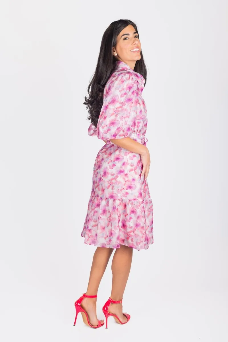 ALLIE DRESS SHORT SLEEVE 41" (PINK/PURPLE PATTERN)