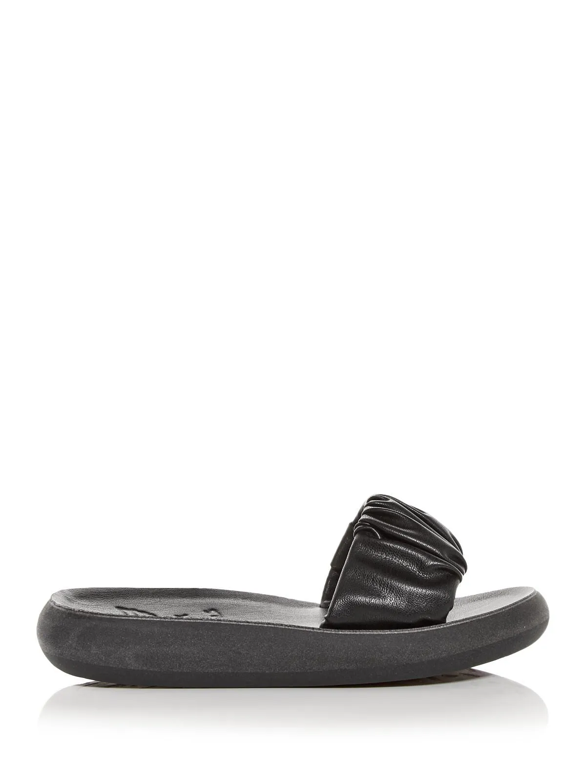 ANCIENT GREEK SANDALS Womens Black Comfort Ruched Taygete Round Toe Wedge Slip On Leather Slide Sandals Shoes