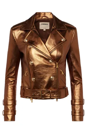 Billie Belted Leather Jacket in Gold