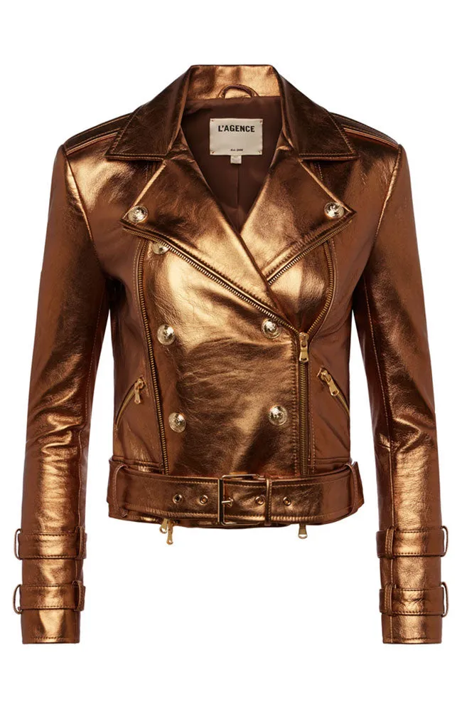 Billie Belted Leather Jacket in Gold