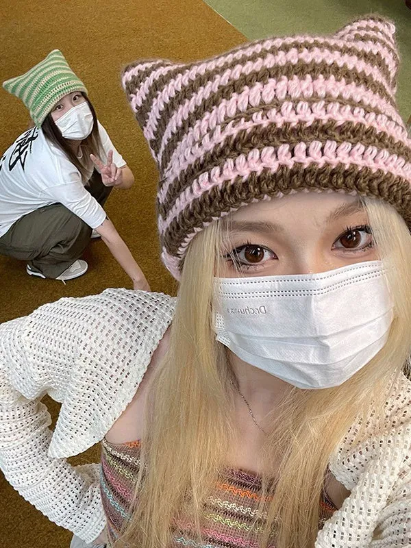 Bjlxn - Keep Warm Striped Hats&Caps