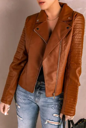 Bold Brown Faux Leather Jacket