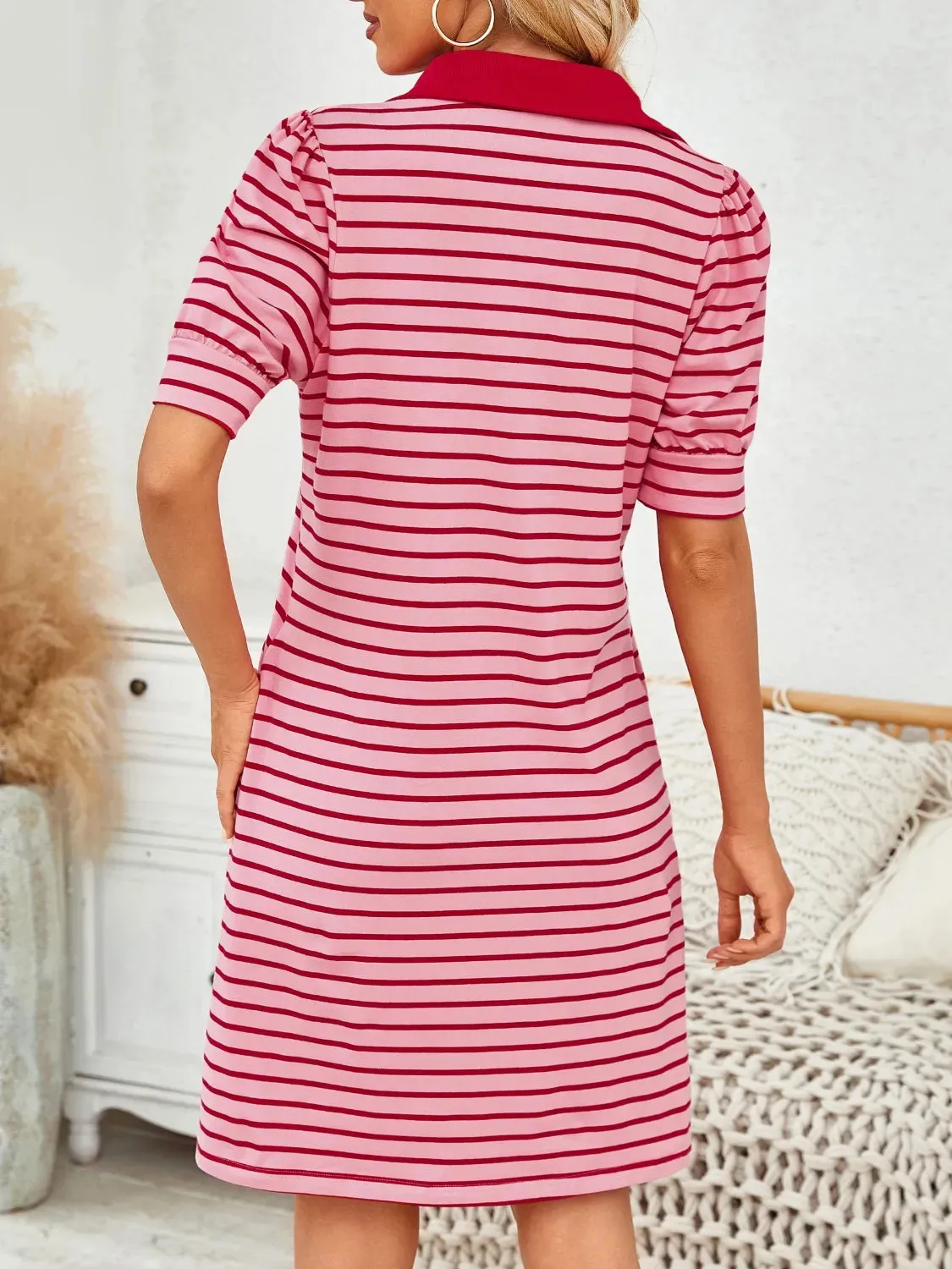 Contrast Striped Short Sleeve Mini Dress