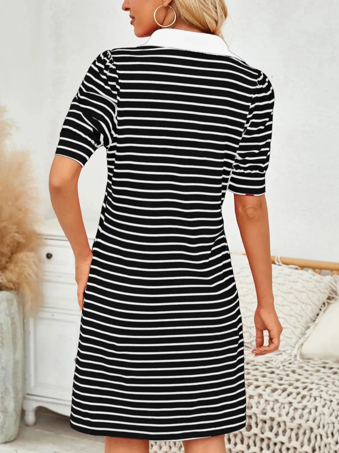 Contrast Striped Short Sleeve Mini Dress