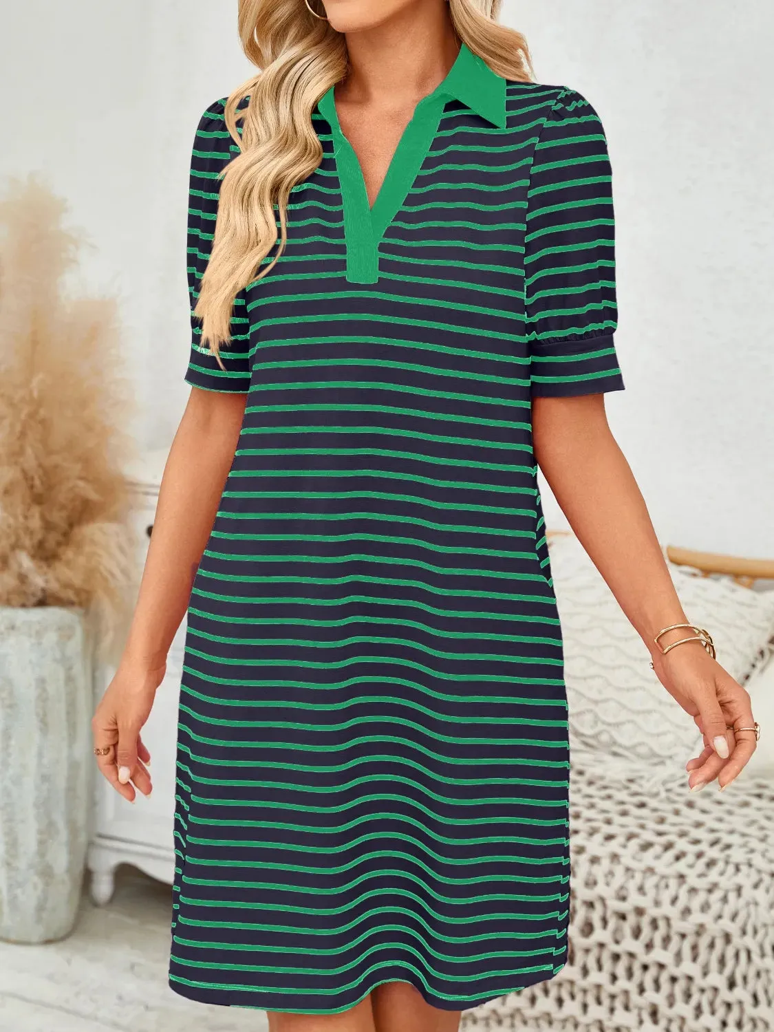 Contrast Striped Short Sleeve Mini Dress