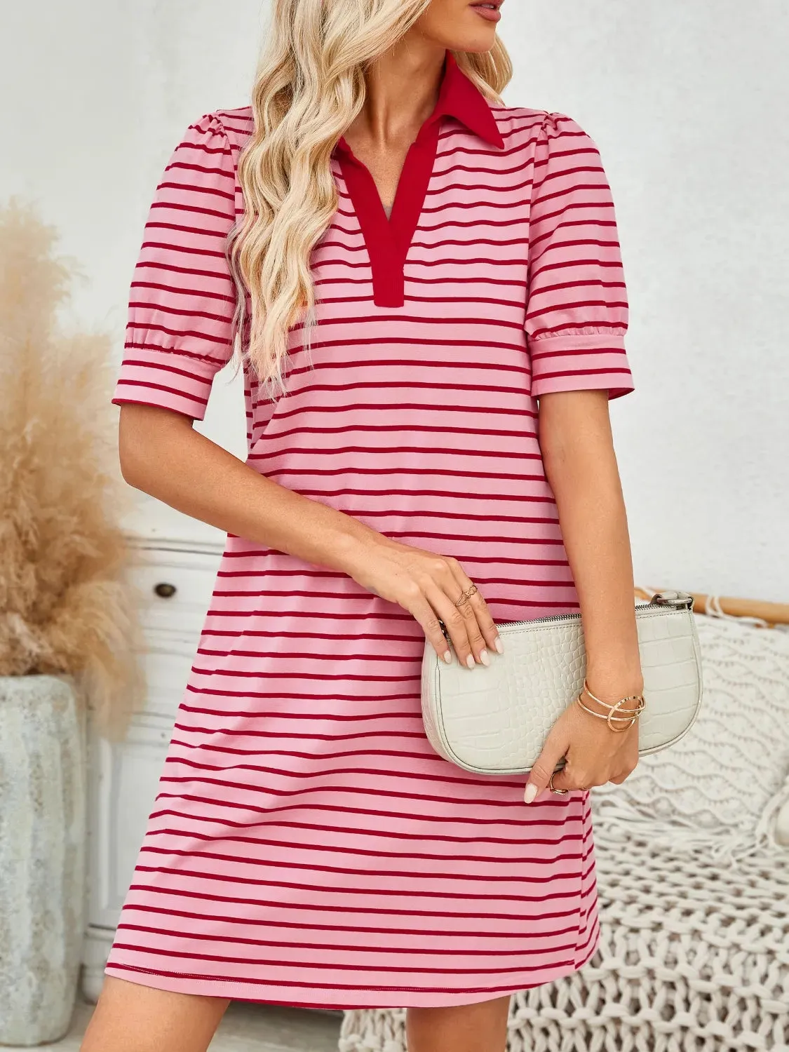 Contrast Striped Short Sleeve Mini Dress