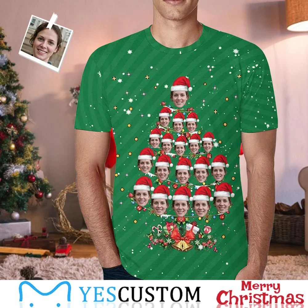 Custom Face Shirts Christmas Tree Snowflake Men's All Over Print T-shirt Graphic Design Tee