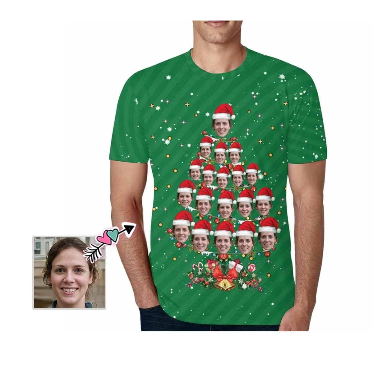 Custom Face Shirts Christmas Tree Snowflake Men's All Over Print T-shirt Graphic Design Tee