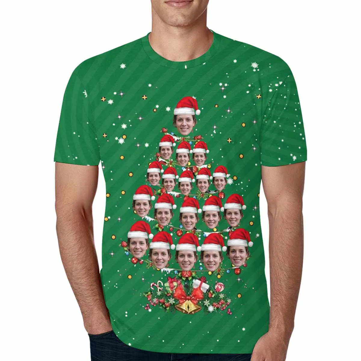 Custom Face Shirts Christmas Tree Snowflake Men's All Over Print T-shirt Graphic Design Tee