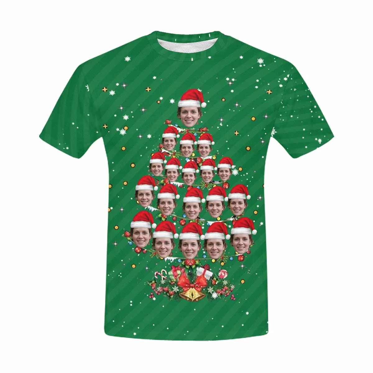 Custom Face Shirts Christmas Tree Snowflake Men's All Over Print T-shirt Graphic Design Tee