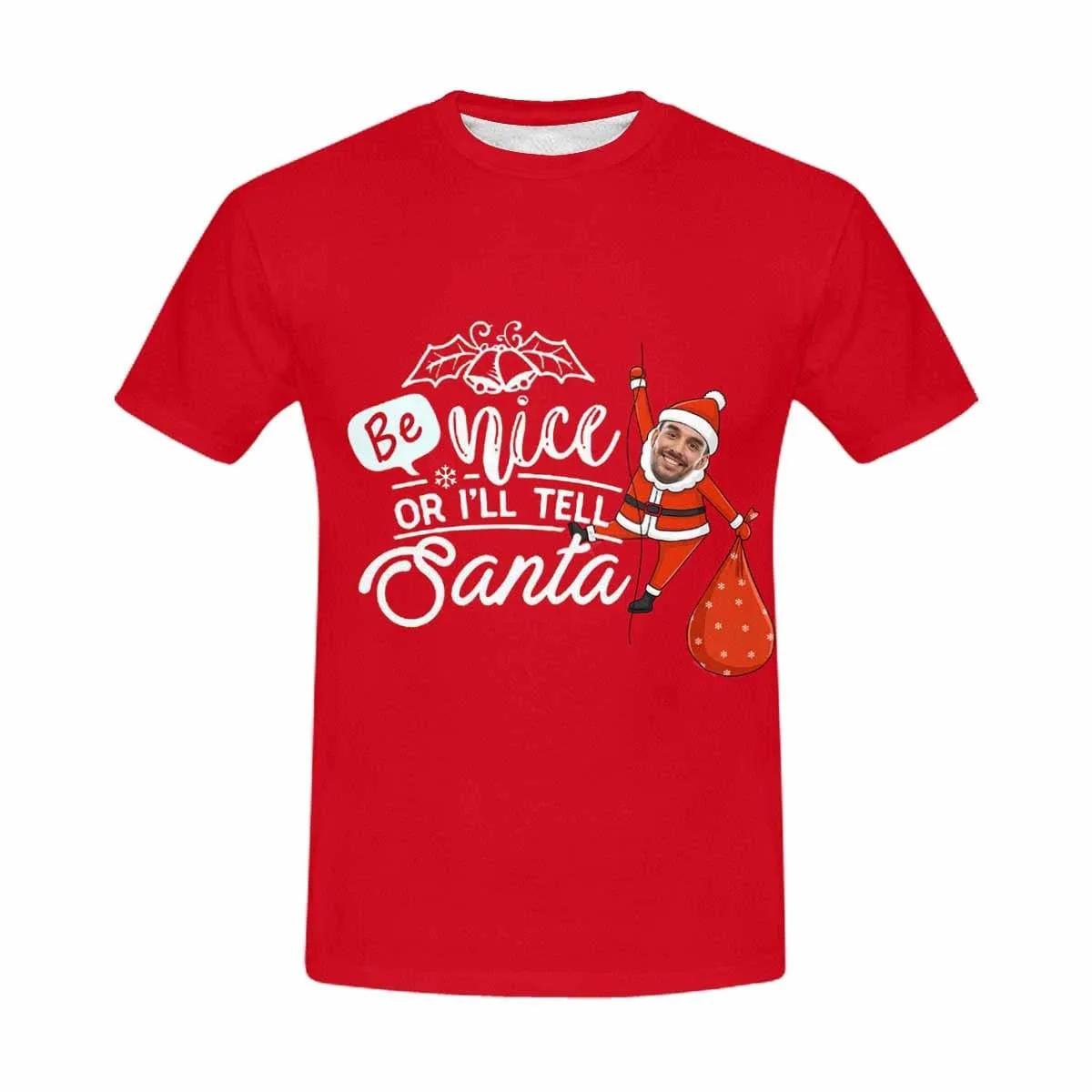 Custom Face Shirts with Santa Christmas Personalized Men's All Over Print T-shirt for Him Unique Gift