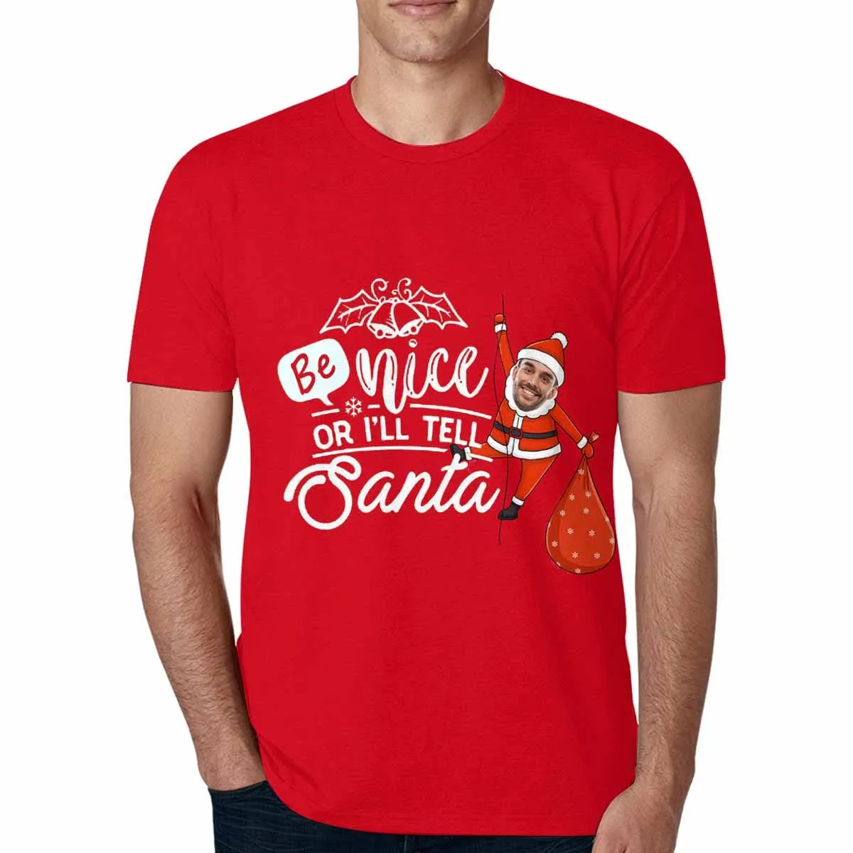 Custom Face Shirts with Santa Christmas Personalized Men's All Over Print T-shirt for Him Unique Gift