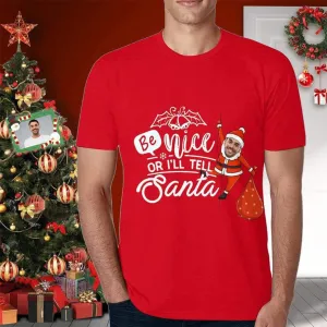 Custom Face Shirts with Santa Christmas Personalized Men's All Over Print T-shirt for Him Unique Gift
