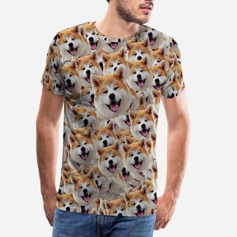 Custom Face Shirts with Seamless Cute Dogs Personalized Men's All Over Print T-shirt Gift