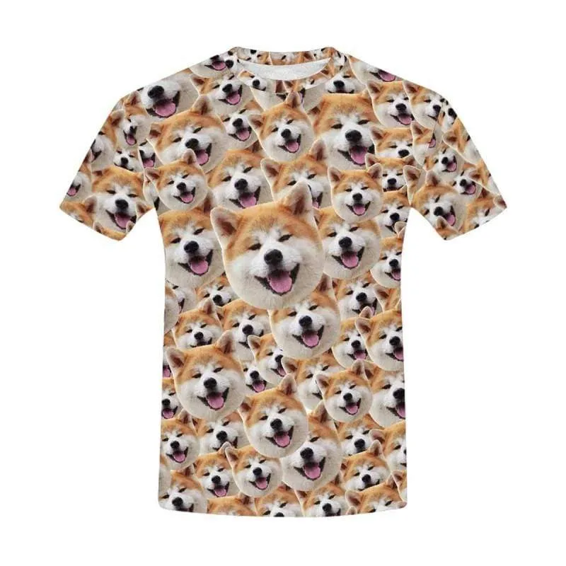 Custom Face Shirts with Seamless Cute Dogs Personalized Men's All Over Print T-shirt Gift
