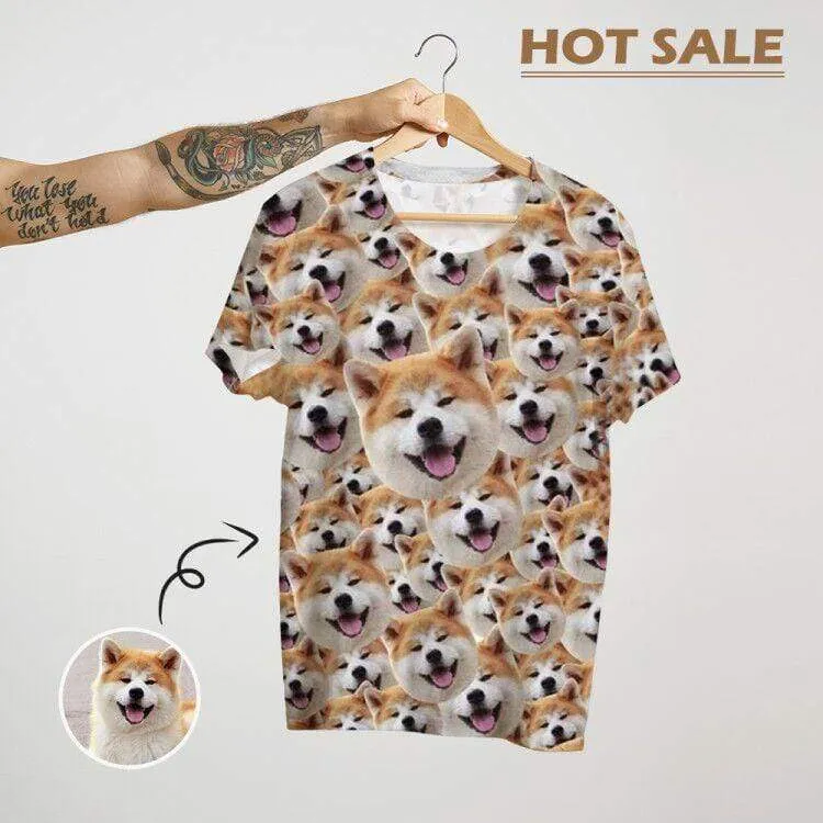 Custom Face Shirts with Seamless Cute Dogs Personalized Men's All Over Print T-shirt Gift