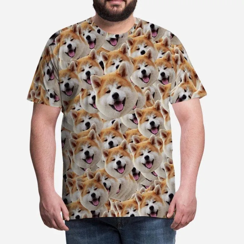 Custom Face Shirts with Seamless Cute Dogs Personalized Men's All Over Print T-shirt Gift