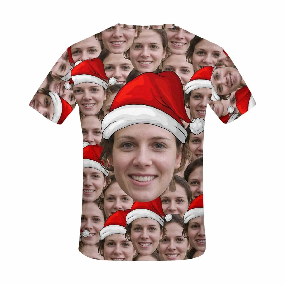 Custom Face Tee Christmas Hats Men's All Over Print T-shirt Personalzied Shirts with Photo for Him