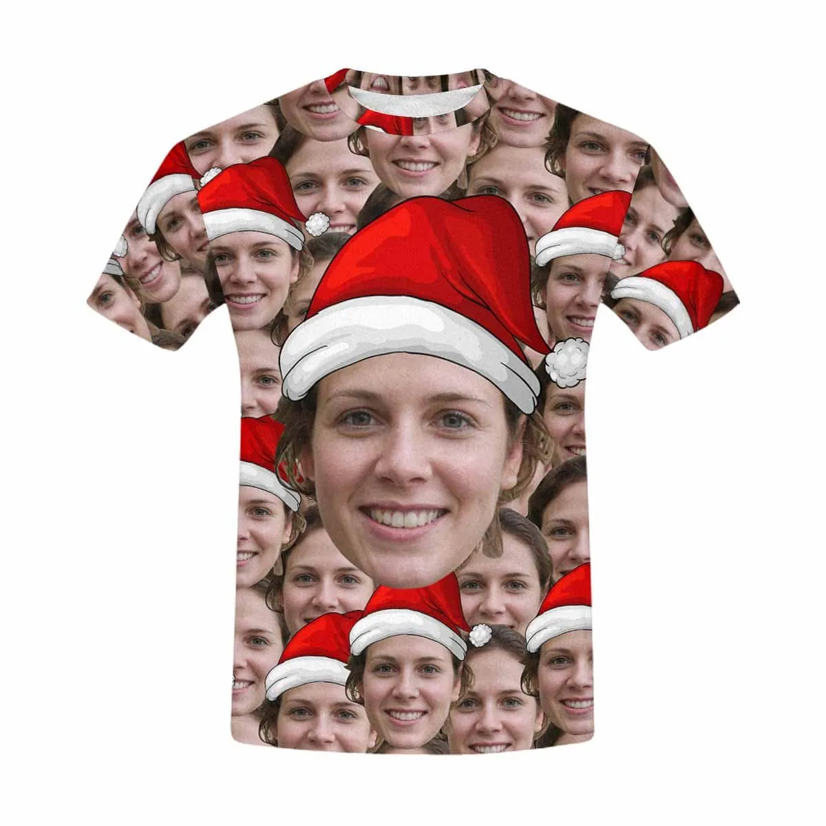 Custom Face Tee Christmas Hats Men's All Over Print T-shirt Personalzied Shirts with Photo for Him
