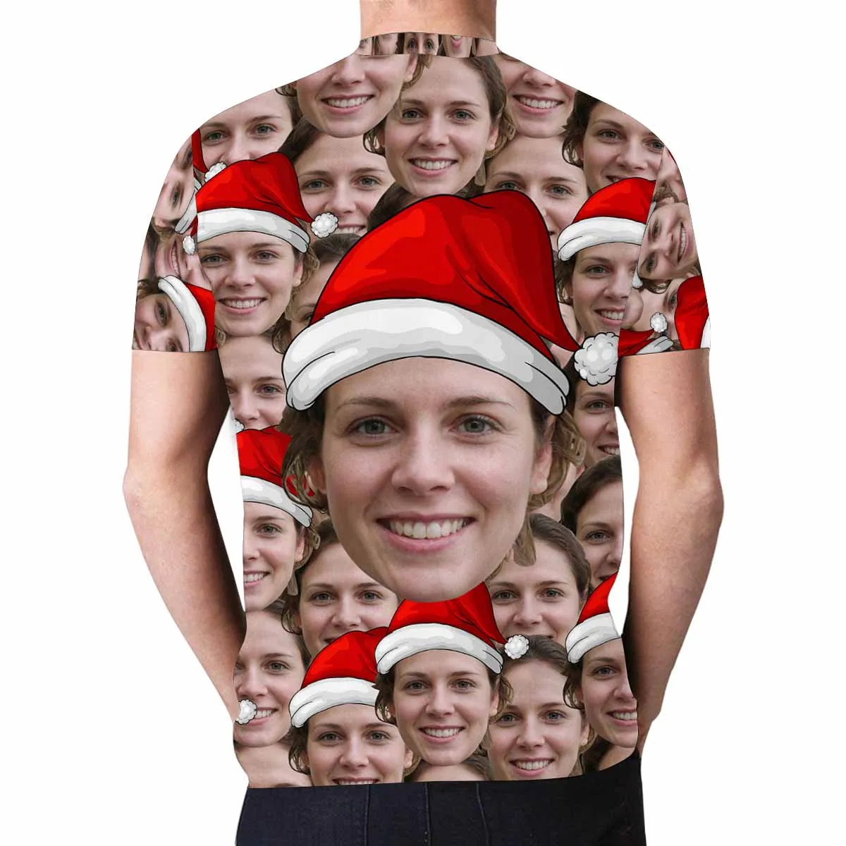 Custom Face Tee Christmas Hats Men's All Over Print T-shirt Personalzied Shirts with Photo for Him
