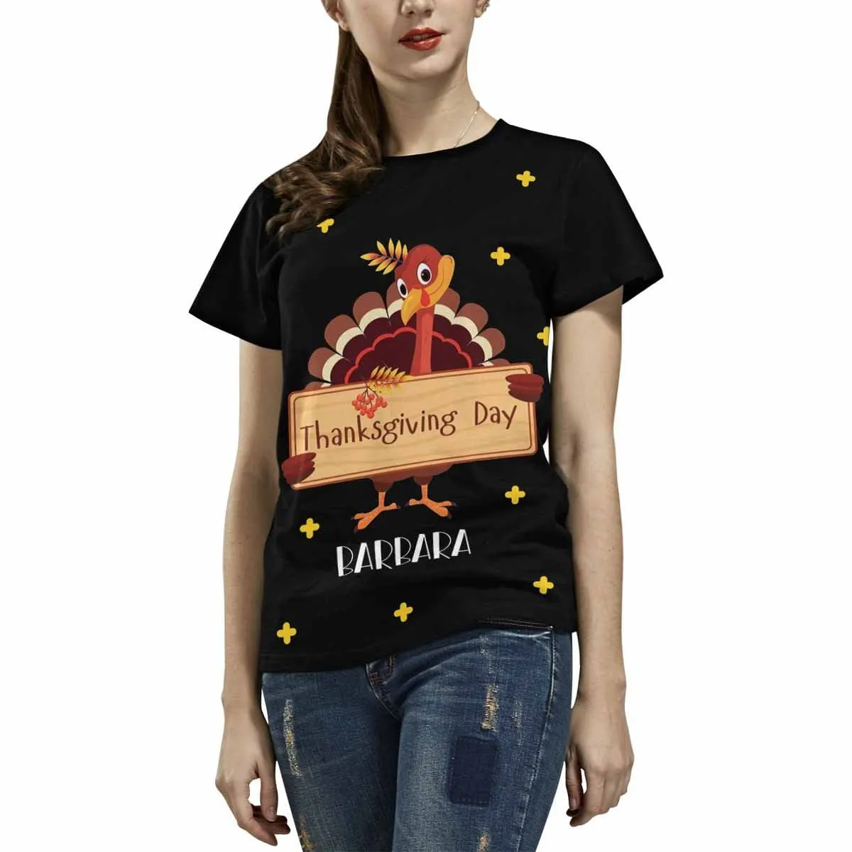 Custom Name Shirt Happy Thanksgiving Women's All Over Print T-shirt Design Your Own Shirts Gift for Female