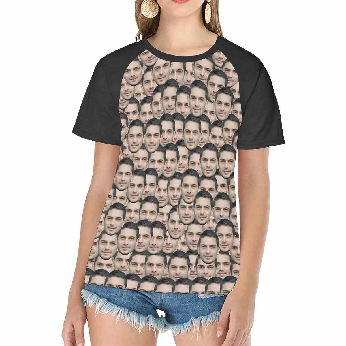 Custom Tee Add Boyfriend Mutli Face Women's T-Shirt Design Your Own Shirts Gift for Valentine's Day