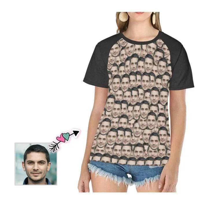Custom Tee Add Boyfriend Mutli Face Women's T-Shirt Design Your Own Shirts Gift for Valentine's Day