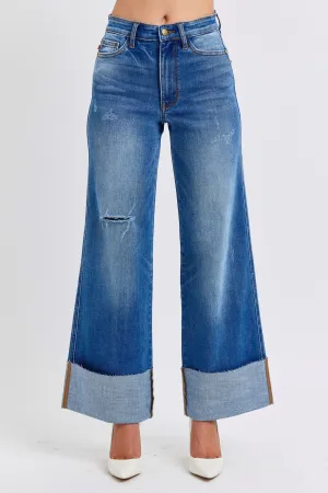 Desi High Rise Distressed Retro Wide Leg Jeans