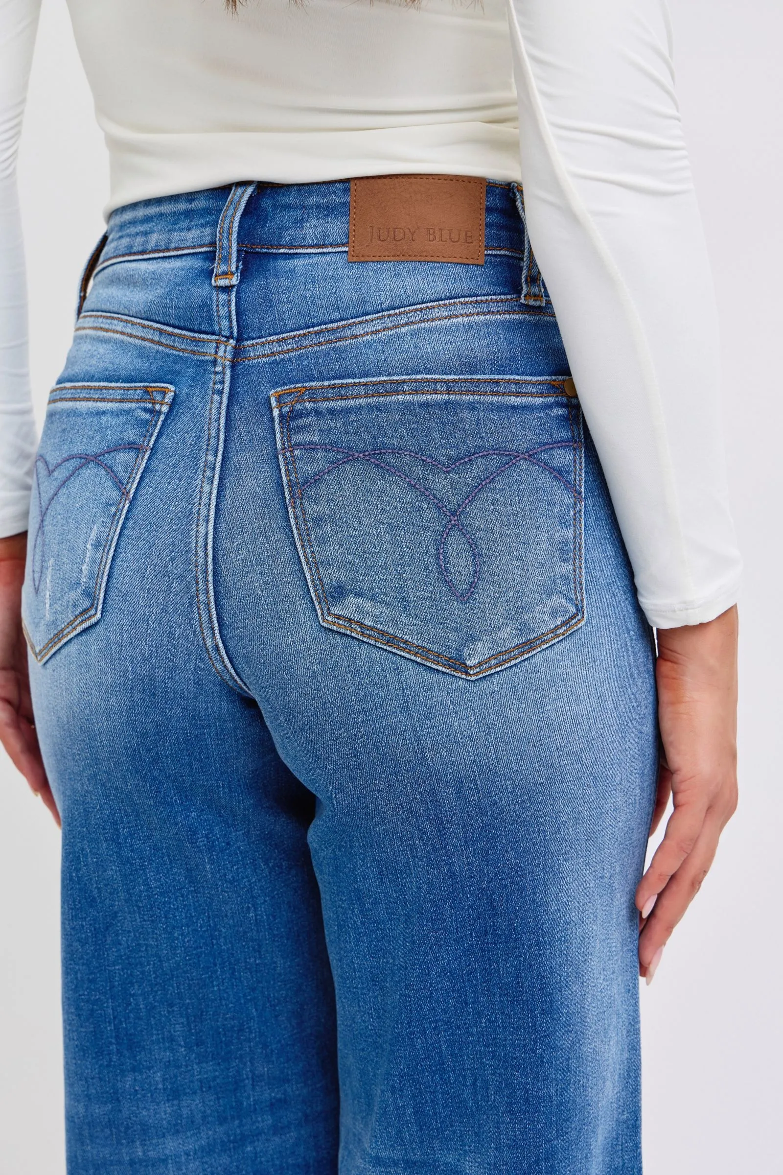 Desi High Rise Distressed Retro Wide Leg Jeans