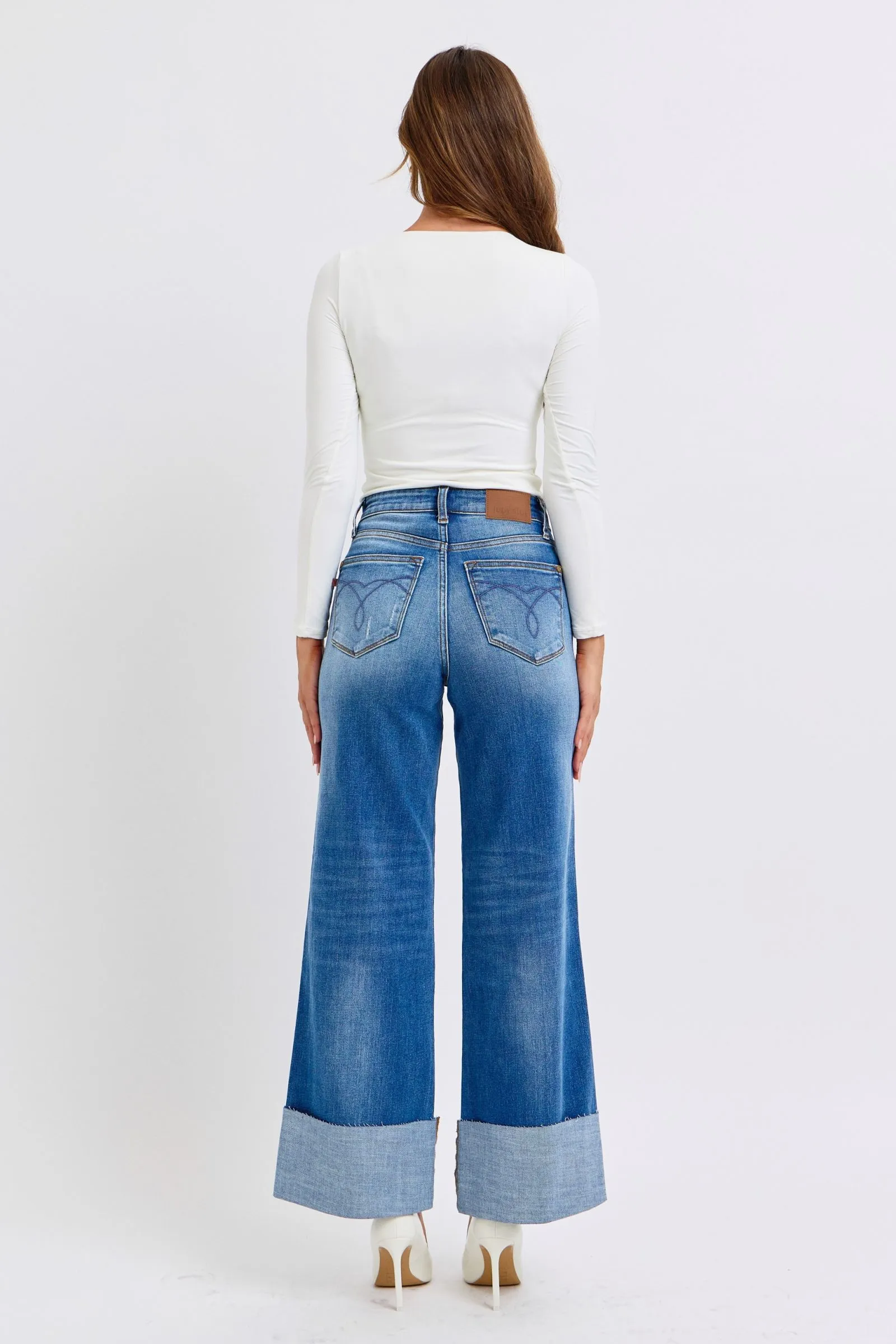 Desi High Rise Distressed Retro Wide Leg Jeans