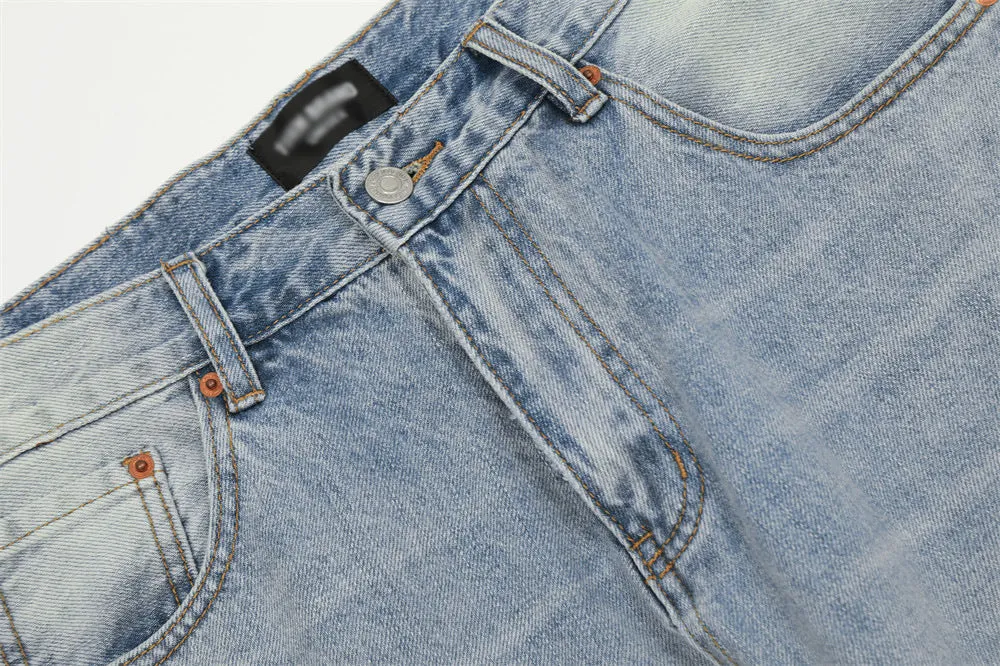 Distressed Wash Wide-leg Jeans Retro