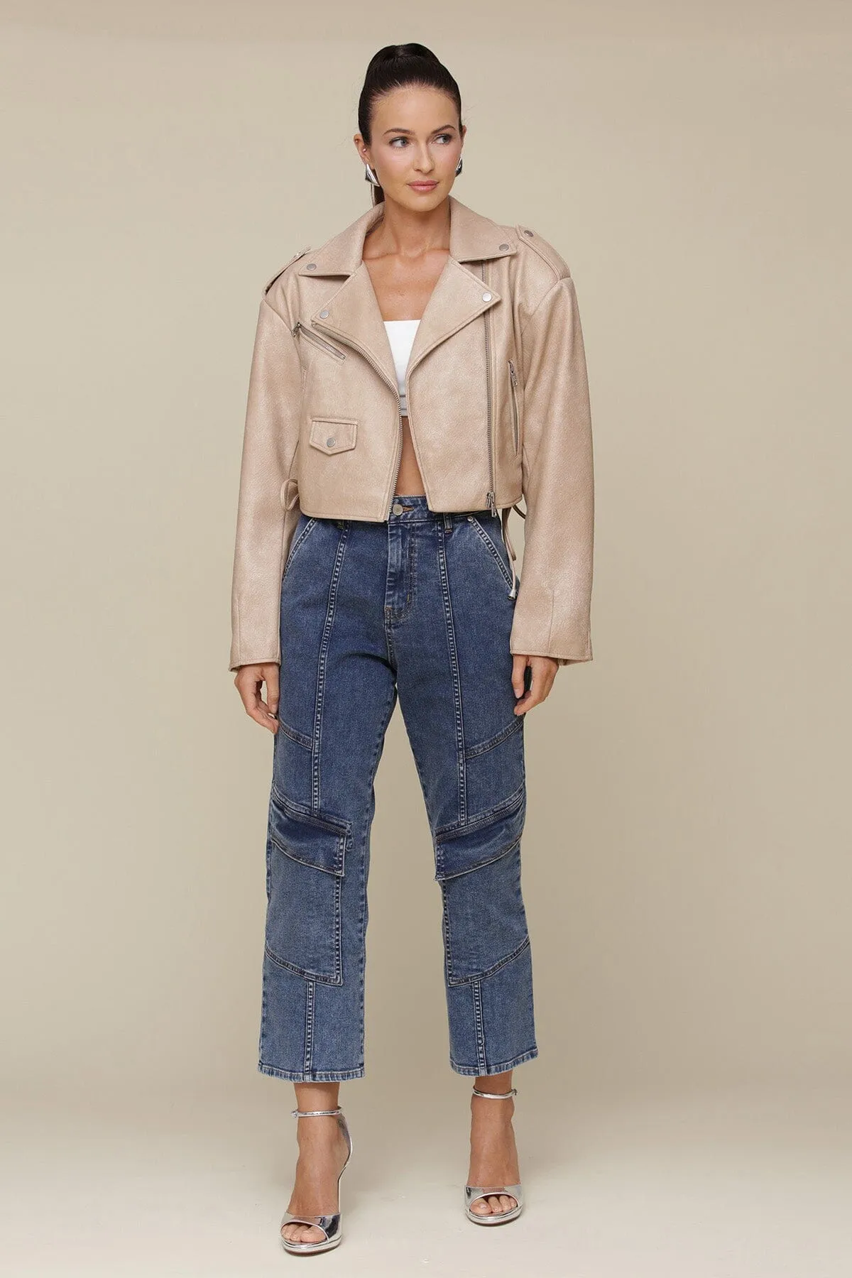 Faux-Ever Leather™ Cropped Lace Up Biker Jacket