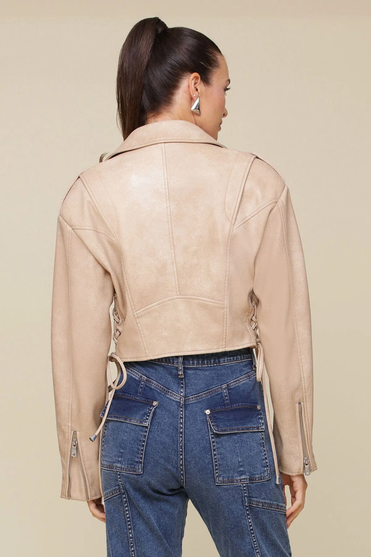 Faux-Ever Leather™ Cropped Lace Up Biker Jacket