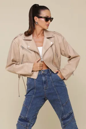 Faux-Ever Leather™ Cropped Lace Up Biker Jacket