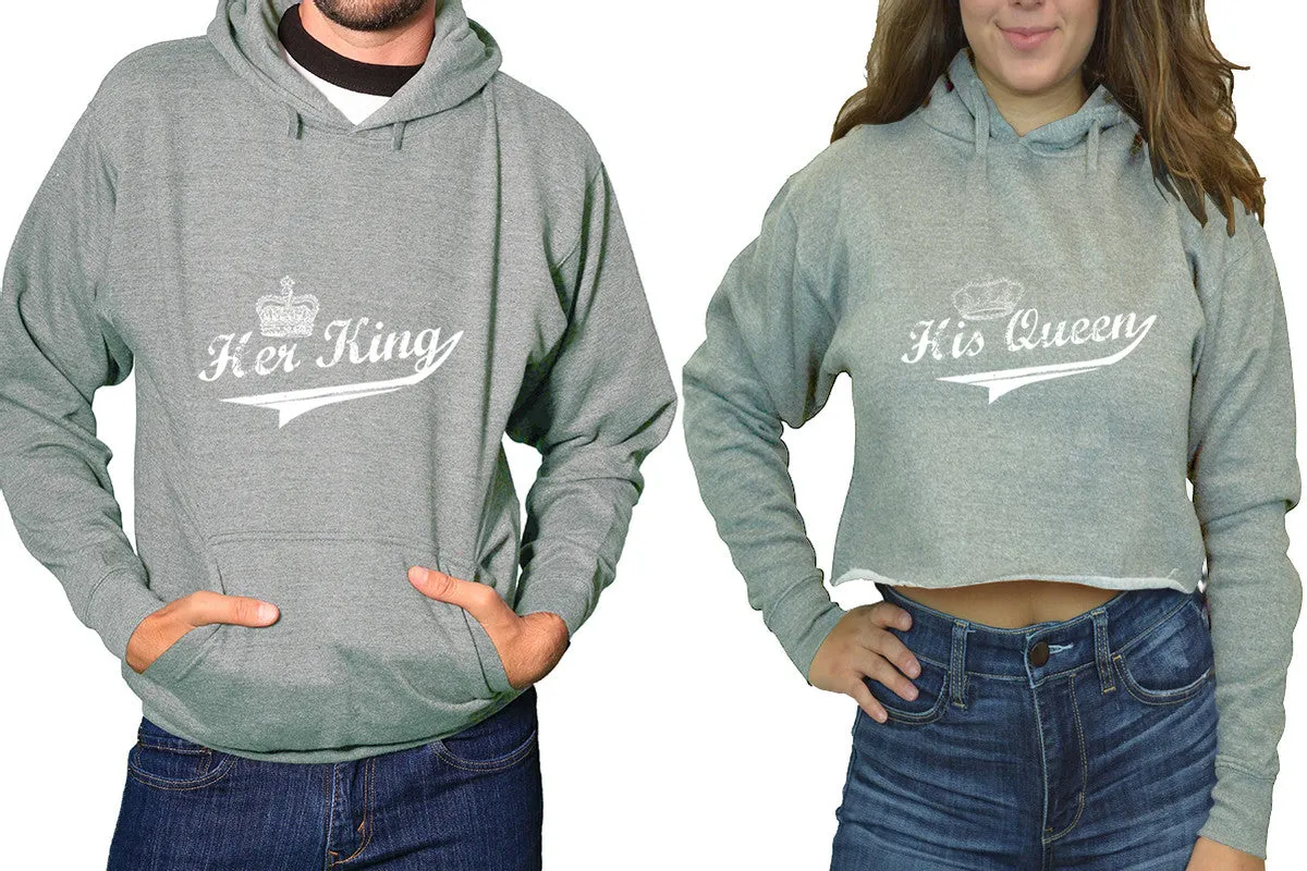 Her King & His Queen Matching Pullover Hoodie for Men, Crop Top Hoodie for Women – Sold Separately