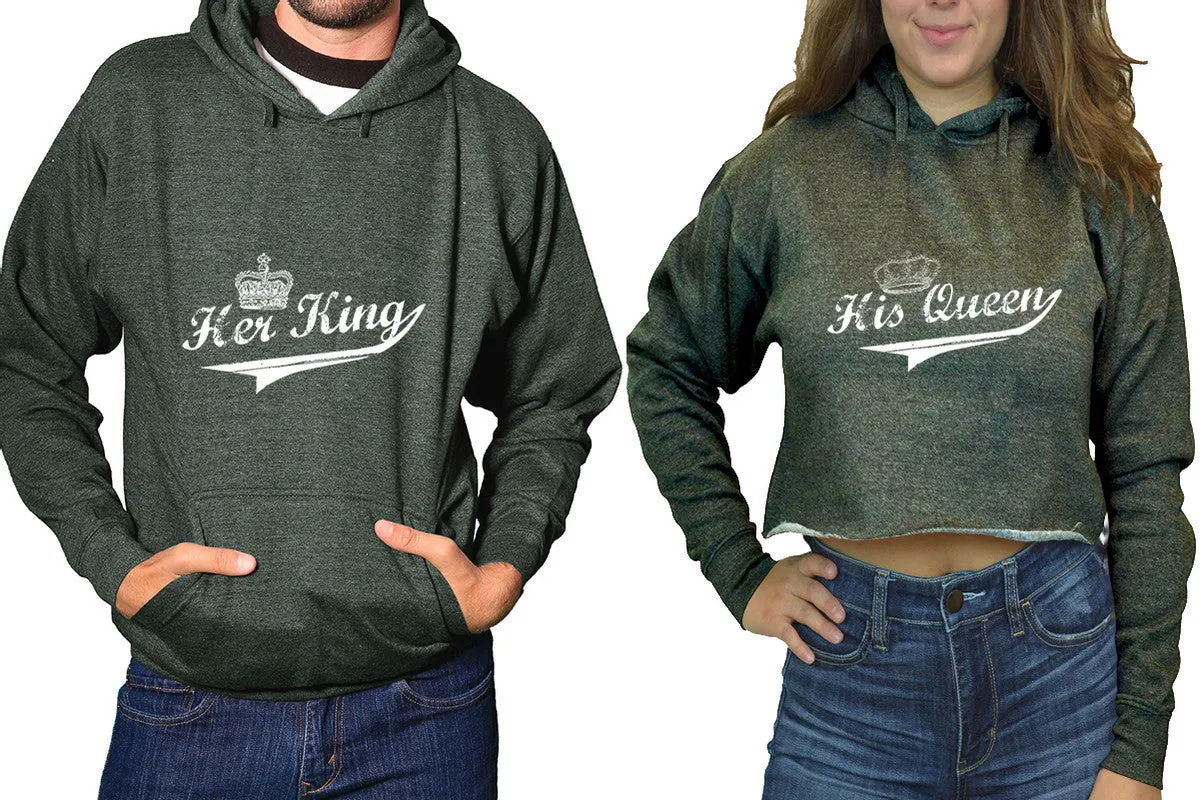 Her King & His Queen Matching Pullover Hoodie for Men, Crop Top Hoodie for Women – Sold Separately