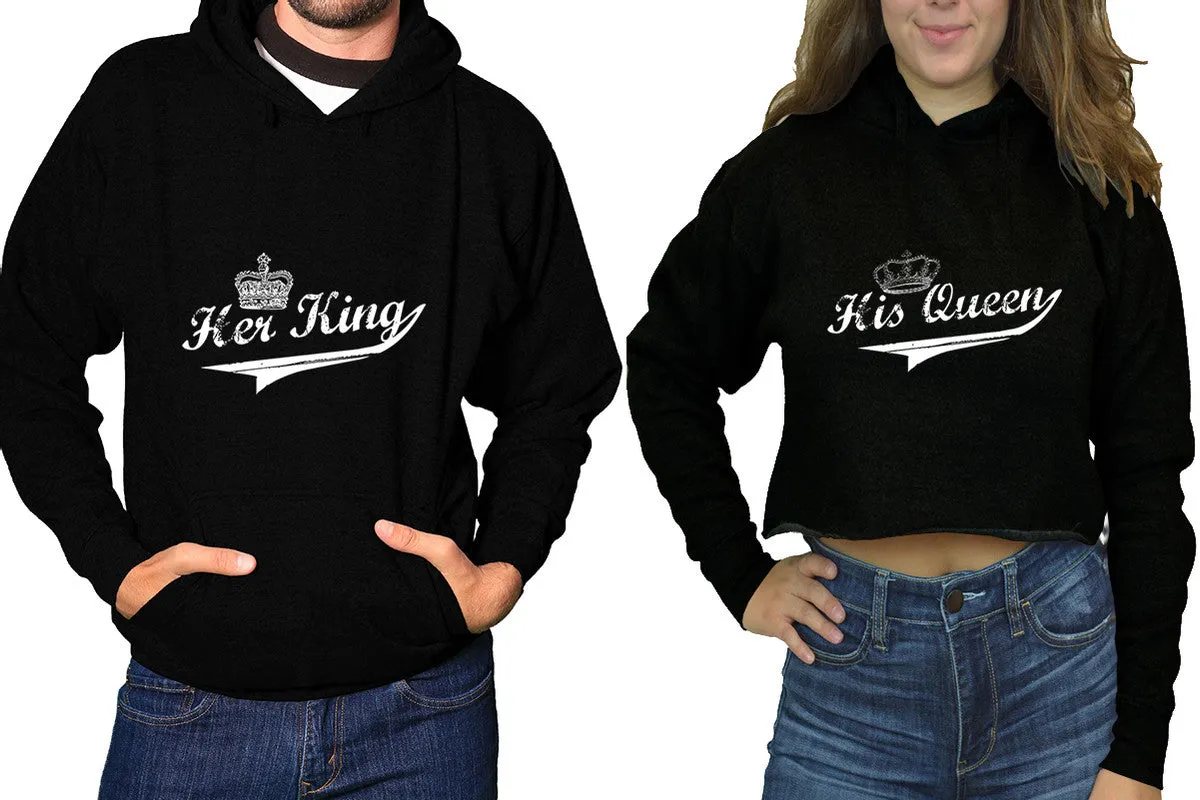 Her King & His Queen Matching Pullover Hoodie for Men, Crop Top Hoodie for Women – Sold Separately