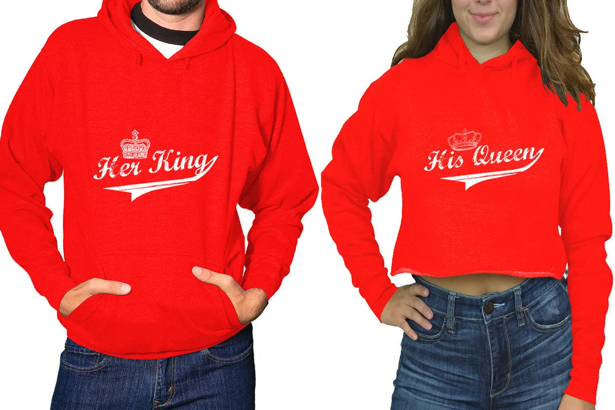 Her King & His Queen Matching Pullover Hoodie for Men, Crop Top Hoodie for Women – Sold Separately