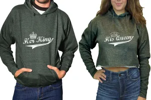 Her King & His Queen Matching Pullover Hoodie for Men, Crop Top Hoodie for Women – Sold Separately