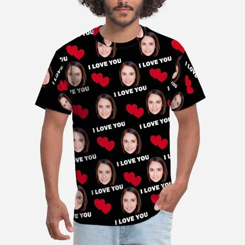 [Hot Sale] 50% Off-Personalized Face Tee Love You Men's All Over Print T-shirt Custom Face Shirts for Valentine's Day