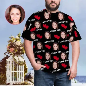 [Hot Sale] 50% Off-Personalized Face Tee Love You Men's All Over Print T-shirt Custom Face Shirts for Valentine's Day