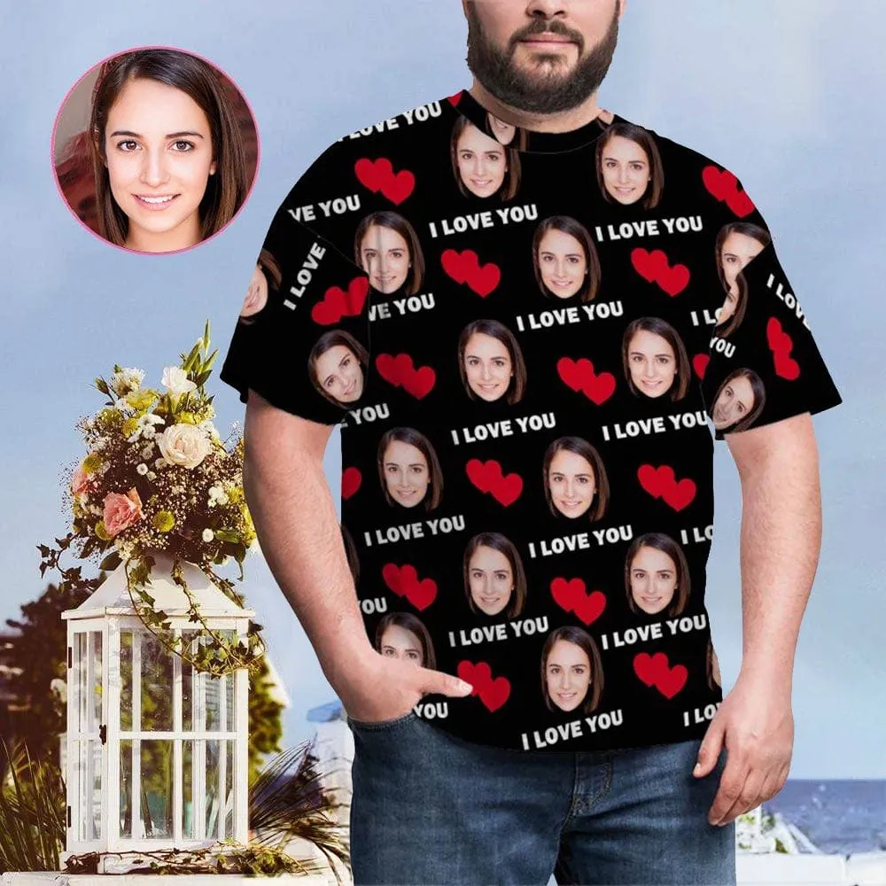 [Hot Sale] 50% Off-Personalized Face Tee Love You Men's All Over Print T-shirt Custom Face Shirts for Valentine's Day