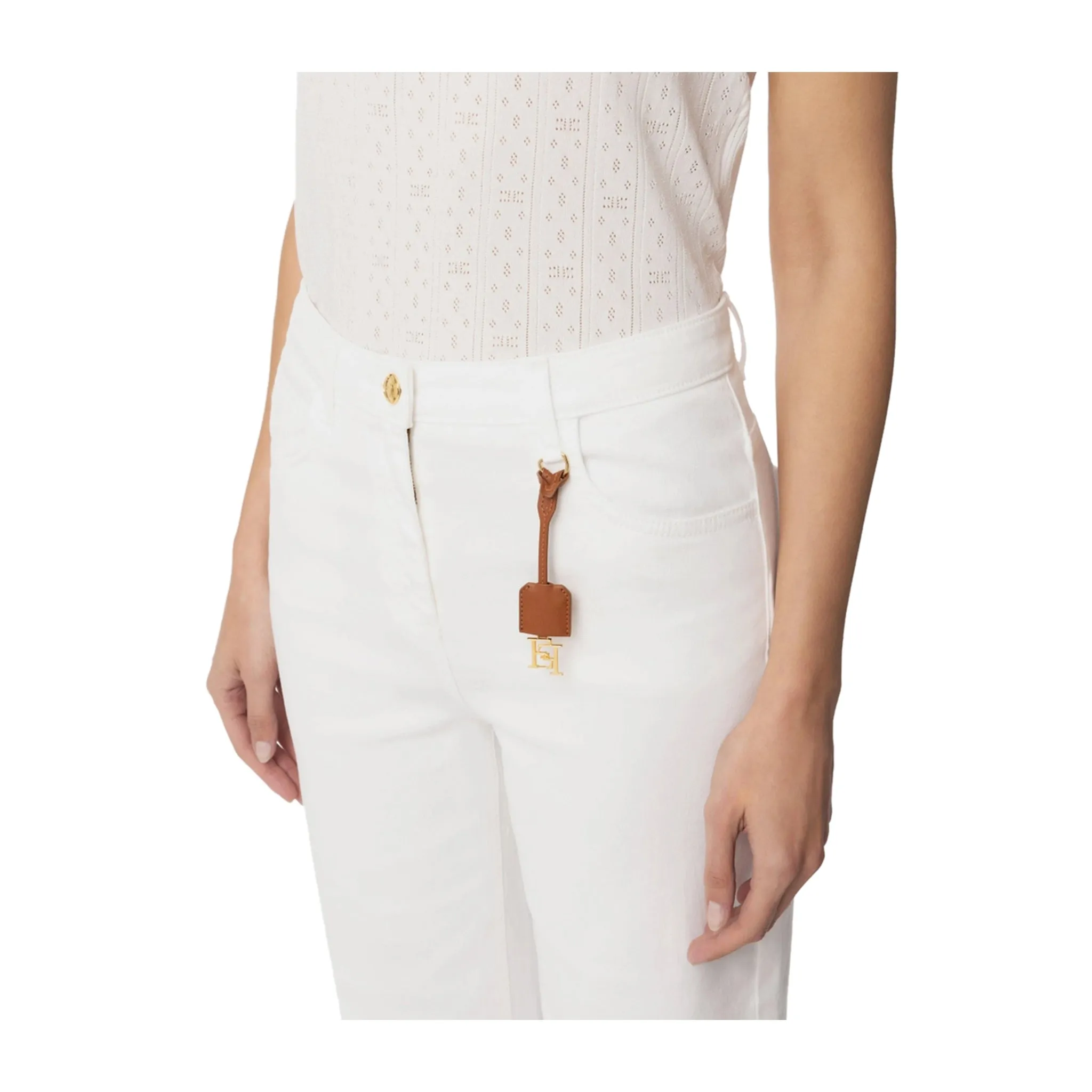 Jeans Donna in cotone tinto con charm Avorio