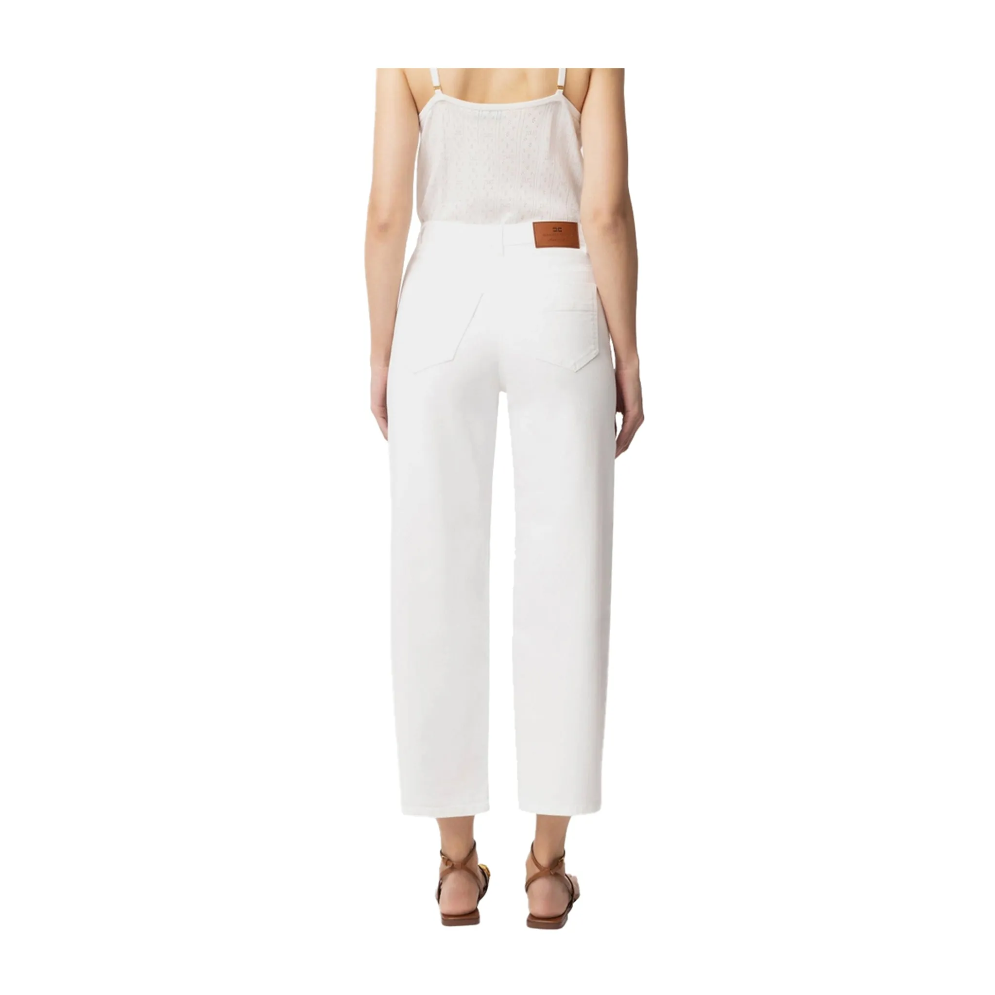 Jeans Donna in cotone tinto con charm Avorio