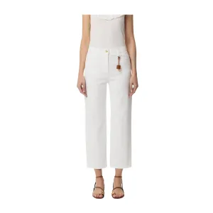Jeans Donna in cotone tinto con charm Avorio